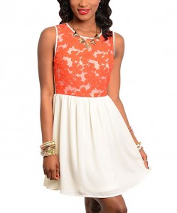 Ivory and Orange Lace Dress